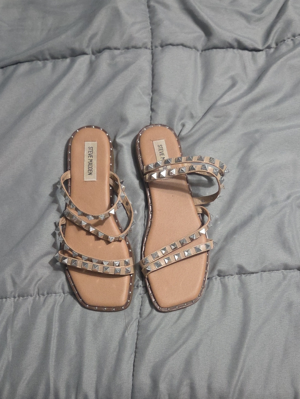 Steve Madden Beige/Tan Studded Strappy Flat Sandals